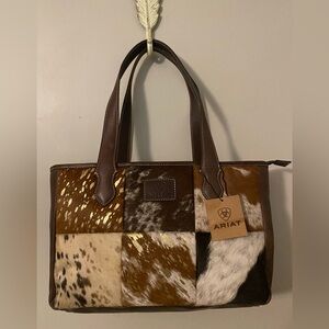 Ariat Concealed Carry Genuine Leather and Calf Hide Tote Shoulder Bag